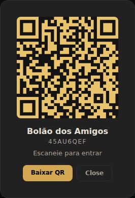 Modal do QR code com o nome do bolão, código de convite e botão de download