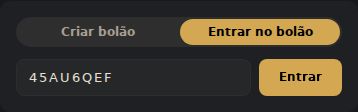 Aba de entrar no bolão com um código de convite digitado